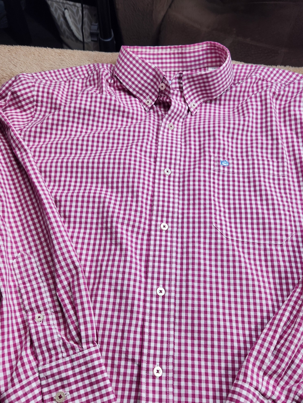 Men's Southern Tide Logo Pink Gingham Button-Down Shirt Size XL
